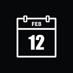 calender icon, 12 february icon with black background