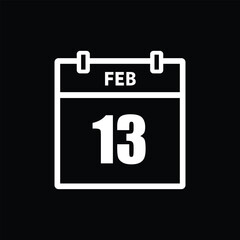 calender icon, 13 february icon with black background