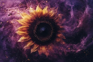 Cosmic sunflower in a vibrant nebula.