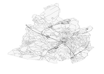 Vector map of Wavre, Belgium, highlighting highways and road networks. Detailed, modern design, ideal for urban planning, infrastructure analysis, or educational purposes.