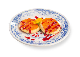 Cheesecakes with Apricot Glaze and Raspberry Sauce