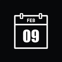 calender icon, 09 february icon with black background