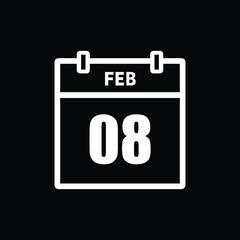 calender icon, 08 february icon with black background