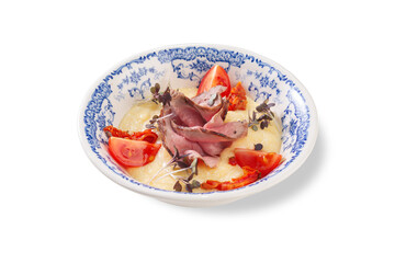 Creamy Polenta with Roast Beef and Tomatoes