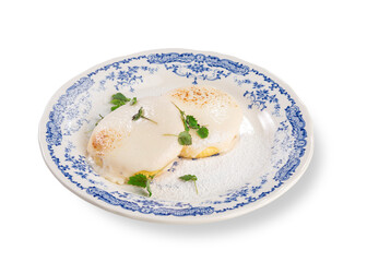 Fluffy Pancakes with Meringue Cream and Powdered Sugar