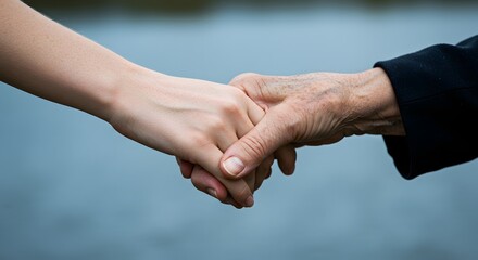 Generations holding hands concept showing support and love between young and old family members
