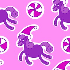 Christmas animals seamless horse pattern for wrapping paper and fabrics