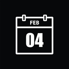 calender icon, 04 february icon with black background
