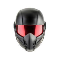 Futuristic Black Motorcycle Helmet with Red Visor - Front View
