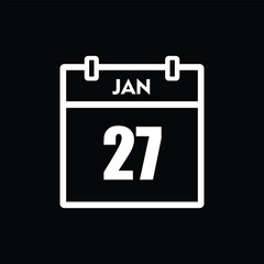 calender icon, 27 january icon with black background