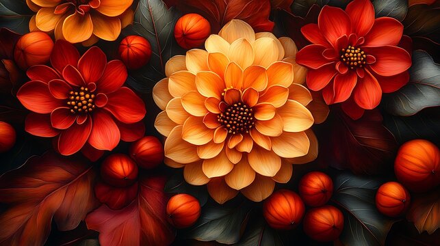 Autumnal floral arrangement with deep hues.