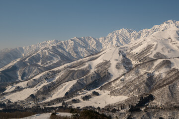 快晴の空と雪の北アルプス　長野県白馬村