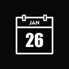 calender icon, 26 january icon with black background