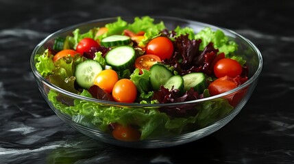 Fresh Salad in a Glass Bowl with Vibrant Vegetables and Leafy Greens for Healthy Eating