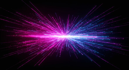 Fototapeta premium A colorful explosion of digital light beams forming a dynamic data network on a dark futuristic background.
