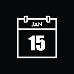 calender icon, 15 january icon with black background
