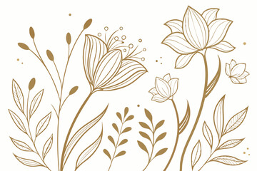 Set of boho simple geometric branch and flowers. Botanic design elements in wavy and vintage style. Leaves and branches print for logo, social media or packaging and greeting card. Vector illustration