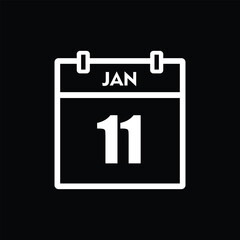 calender icon, 11 january icon with black background