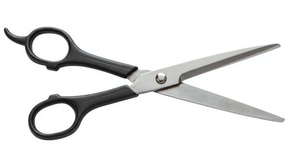 Broken Scissors Split Apart on White Seamless Background Severance of Ideas and Efficiency Concept Blades Separated From the Black Handle High Detail Studio Shot