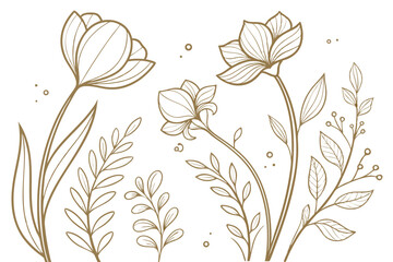 Set of boho simple geometric branch and flowers. Botanic design elements in wavy and vintage style. Leaves and branches print for logo, social media or packaging and greeting card. Vector illustration