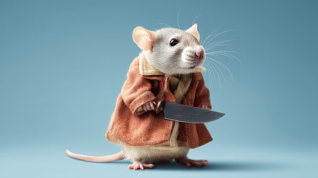 Anthropomorphic rat in human clothes wielding knife