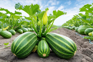 A field of zucchini with automated irrigation green vegetables studio lighting rule of thirds the image is ultradetailed with sharp focus 8K UHD