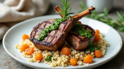 Grilled Lamb Chops with Mint Pesto and Couscous