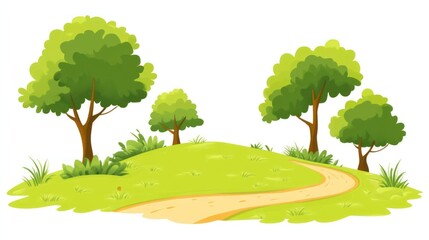 Cartoonish Hilly Path Through Lush Trees