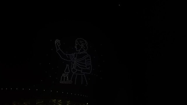 Warsaw, drone show, Boleslaw Chrobry's crown, spectacle. Show on the occasion of the millennium of the coronation of Bolesław Chrobry