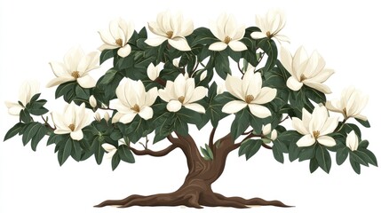 Obraz premium Blooming magnolia bonsai tree, spring garden, white flowers