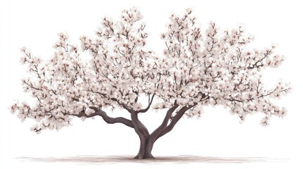 Obraz premium Blooming magnolia tree, spring, white flowers, isolated, nature background, website design