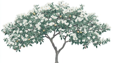 Fototapeta premium Blooming white flower tree, isolated, spring, nature background