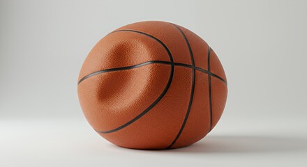 Fototapeta premium Deflated Orange Basketball with Black Lines Resting Uselessly on White Backdrop Damage Theme Depicts Forgotten Games and Environmental Awareness in Studio Shot