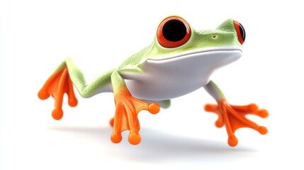 Fototapeta premium Vibrant Frog with Orange Toes and Red Eyes Perfect for Nature and Wildlife Themes