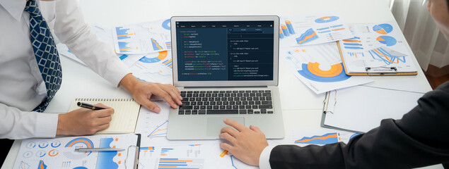 Software development programming on computer screen for brisk application and program coding