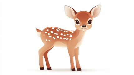 Fototapeta premium Adorable Baby Deer with White Spots Standing on a White Background Wildlife Illustration Natu