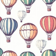 Obraz premium Colorful hot air balloons floating, seamless pattern, travel