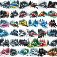 Futuristic train moving along forest. Watercolor style. AI generated illustration