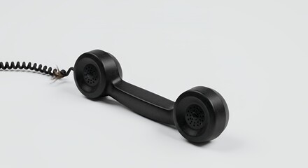 Disconnected Black Vintage Phone Receiver with Frayed Cord Isolated on Pure White Representing Failed Communication and Silence in a Clean Studio Setting for Decoration Ads and Earth Day Themes