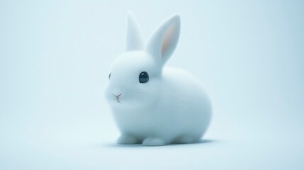 Adorable White Rabbit with Soft Fur and Expressive Eyes on a Light Background