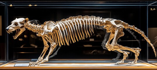 Fully Assembled Dire Wolf Skeleton Exhibit Museum Interior Editorial Photo Soft Gallery Lighting