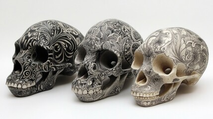 Naklejka premium Decorated skulls art studio display