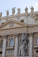 Obraz premium Majestic marble monument near St. Peter’s Basilica, Vatican City. A masterpiece of historical Sacred atmosphere, early preparations for a major religious event like a conclave