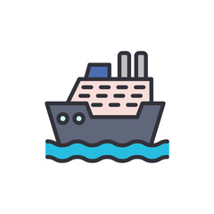 Fototapeta premium Cruise ship colored icons, minimalist vector illustration ,simple transparent graphic element .Isolated on white background