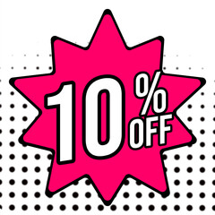 10 percent off in pink star and white and black halftone background