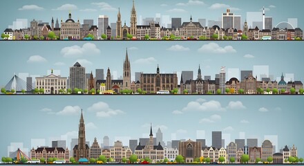 Cityscape Vector Illustration with Buildings and Landmarks
