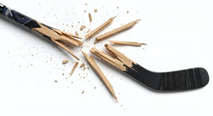 Fragmented Hockey Stick Splintered Isolated on White Screen Background Displaying a Career Ending Injury Symbolism Perfect for Decoration and Promotional Material