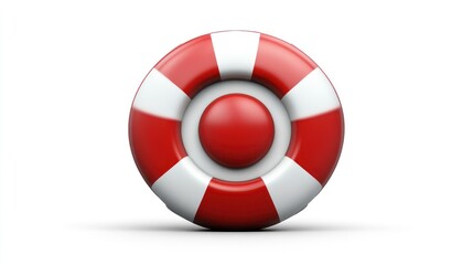 A vibrant red and white lifebuoy floating against a clean white background ideal for safety r