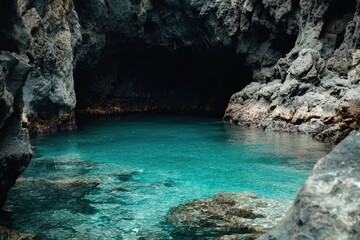 Obraz premium Secluded Lagoon with Turquoise Water and Volcanic Rocks in Madeira Island
