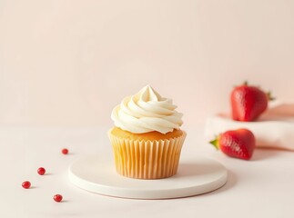 Delicate Vanilla Cupcake with Whipped Frosting and Fresh Berries, Perfect for a Sweet Treat